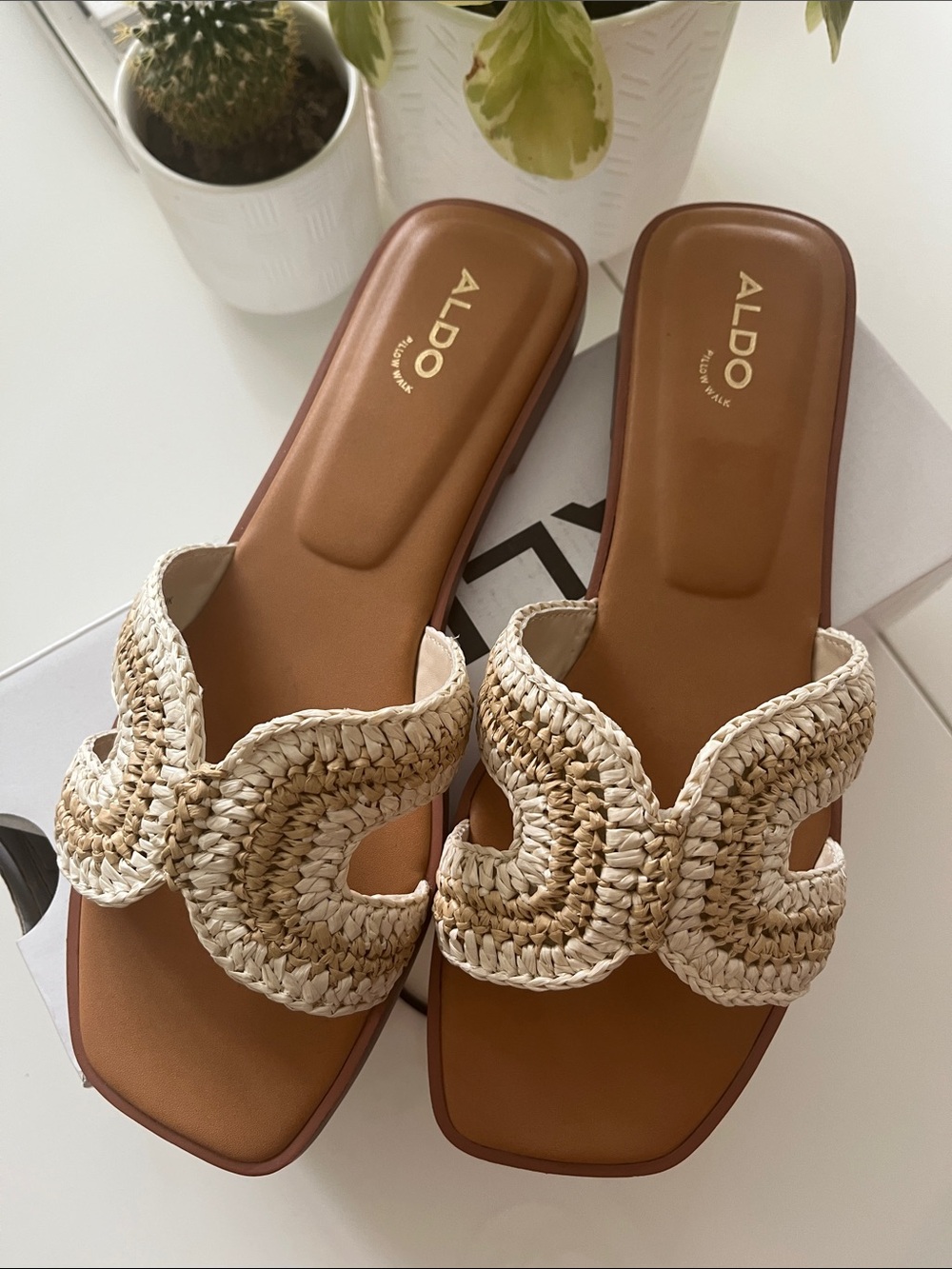 New Aldo Itsandal -  Beige Slide Sandals - Women's Casual Flat Slides
